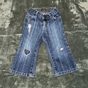 Old Navy Jeans Girls 18-24M Blue Denim Cotton Distressed Patch Embroidered Heart